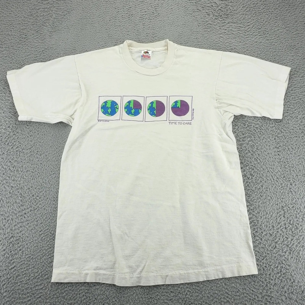 Vintage 90s Earth Day T Shirt Mens L Time To Care Environmental Made USA